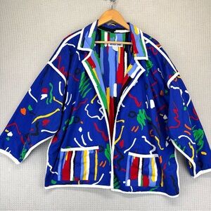 Vtg Linda Bach For Richard James Colorful Reversible Blazer Jacket 90s O/S Rare